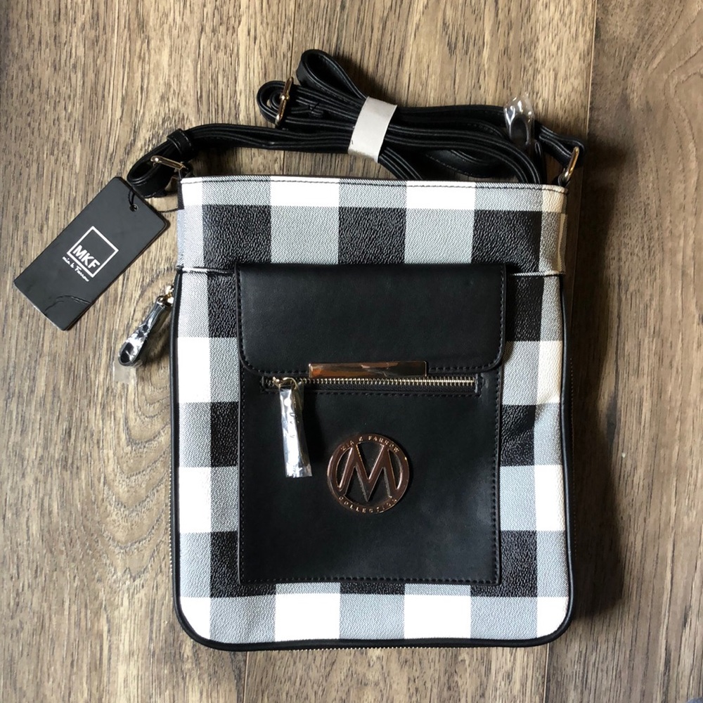 Mia K Farrow MKF black and white Checkered Purse